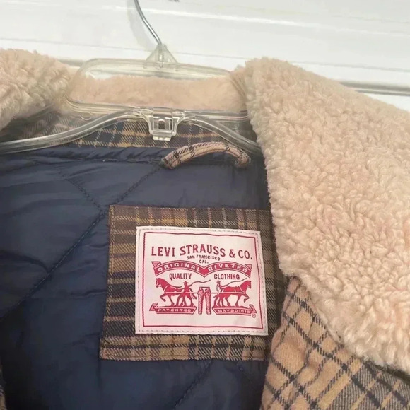 Levi's Checkered Wool-Blend Puffer Coat - Brown and Navy - Picture 10 of 14